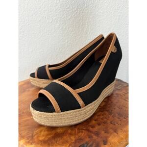 Tory Burch Majorca Black Canvas Wedge Espadrille Heels Women Size EU 35.5/US 5.5